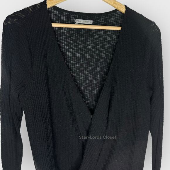 Urban Outfitters Wrap Knit Blouse | Medium Black Drapey Long Sleeve Minimalist - Picture 2 of 5